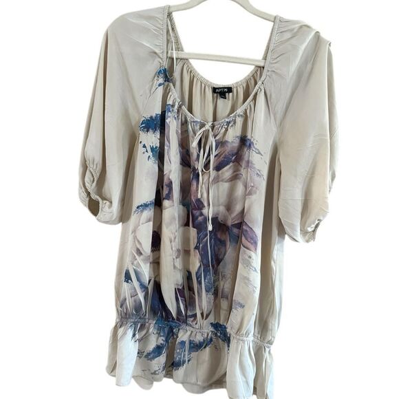 Apt 9 Cream Blue Floral Top Women's Extra Large - Picture 8 of 9